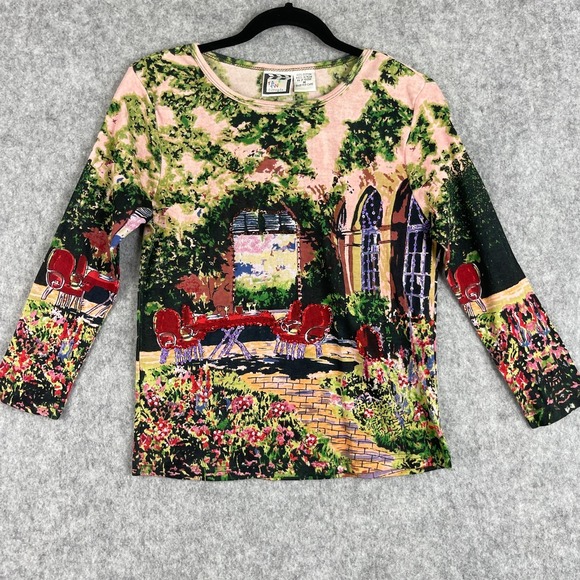 Take-Two Tops - Vintage Take Two Y2K Top Womens Medium Tuscan Patio Scene Sequin Artsy Boho NWT